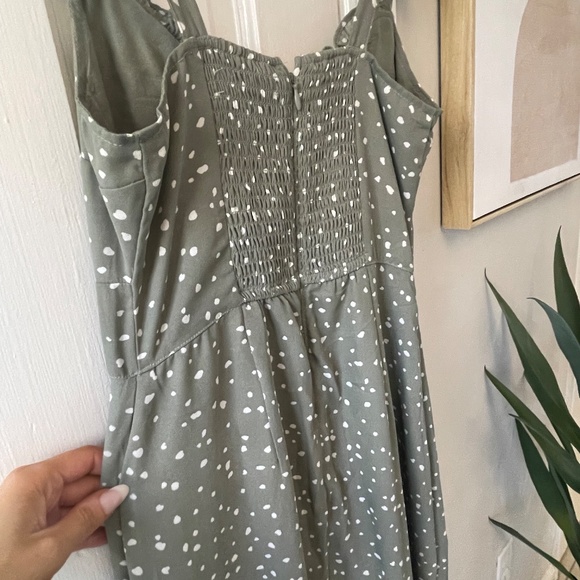 Abercrombie & Fitch Tie Strap Pattern Midi Dress Sage Green XS - Picture 10 of 10